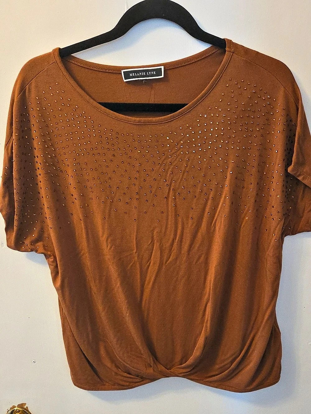 Melanie Lyne Brown Studded Short Sleeve Top Size Med